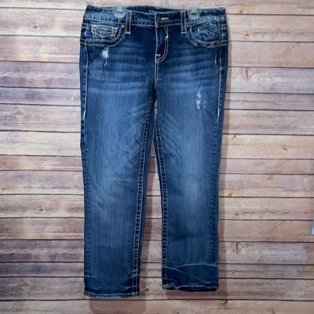 Vigoss Womens Juniors 7/8 The Chelsea Capri Jeans Embellished Stretch E7